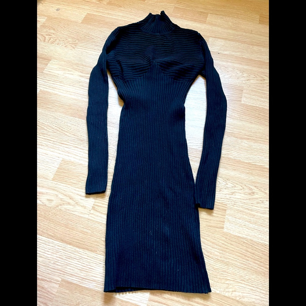 Black long sleeve small sweater dress ribbed